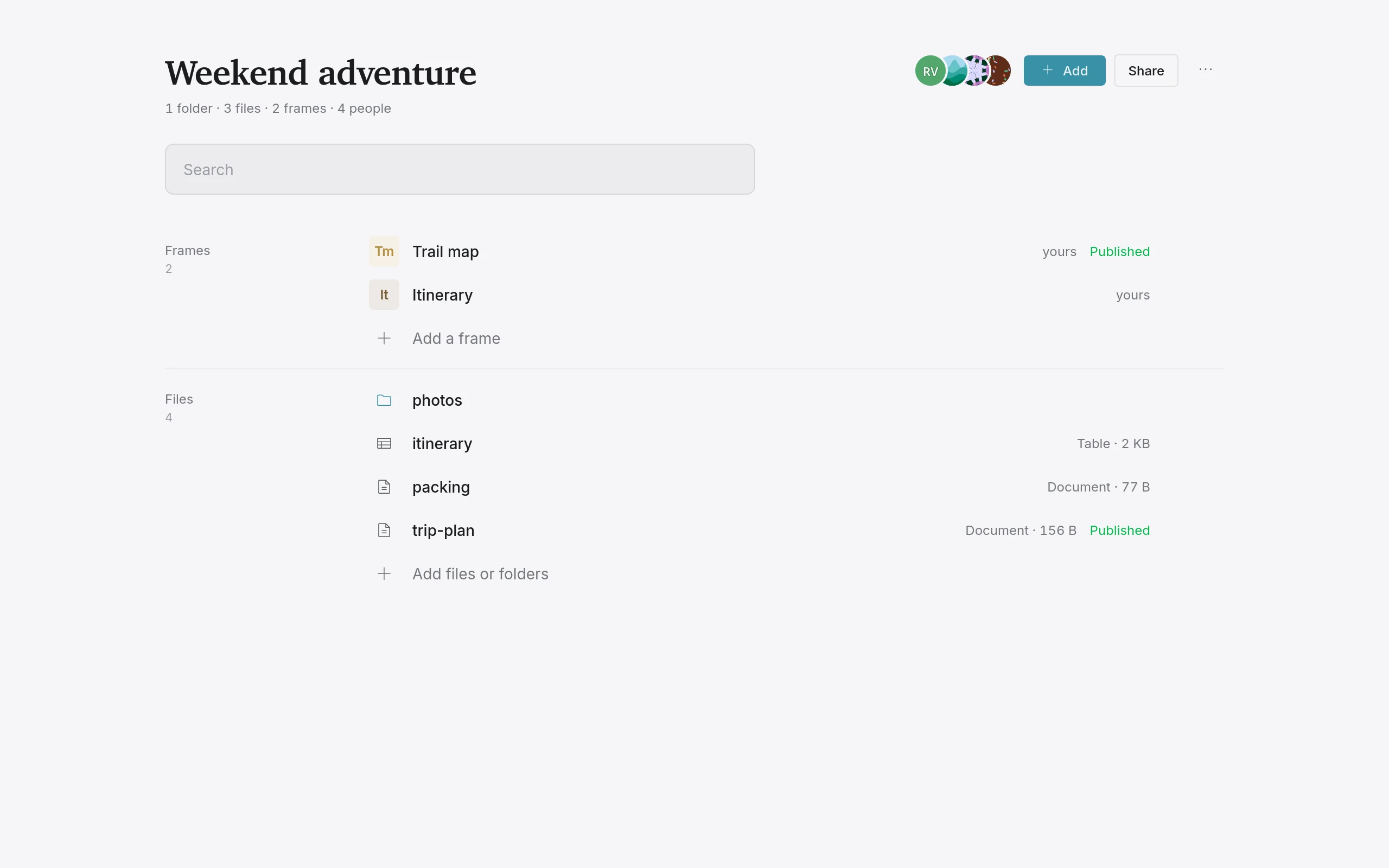 A space in Seamside: its files, the apps in it and the people it is shared with